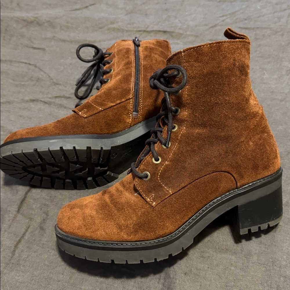 Suede Lace-Up Ankle Boots in Brown